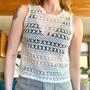 Buttons White Crochet Boho Spring Top Womens Size Medium